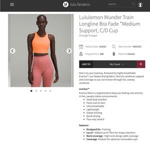 Lululemon Wunder Train Longline Sports Bra *Medium Support, C/D Orange Frappe